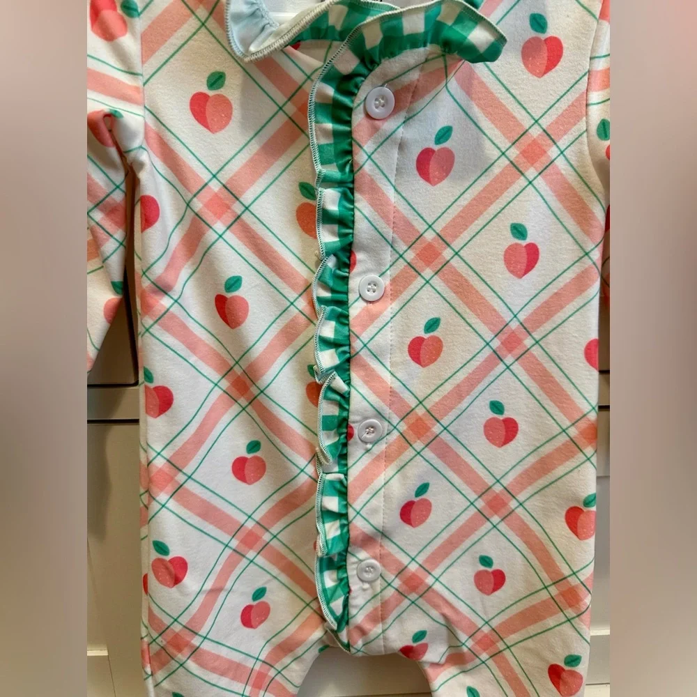 SUGAR BEE CLOTHING - Ruffle Buttflap - Peaches Plaid - NWOT!